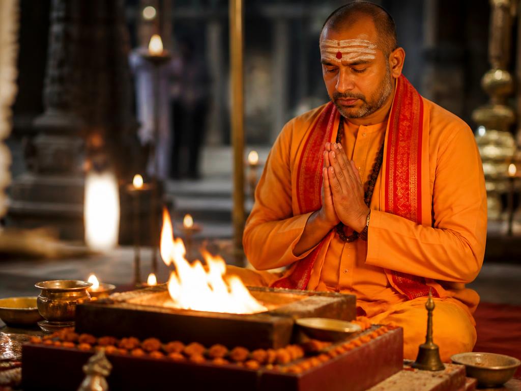 A pandit performing a havan ritual